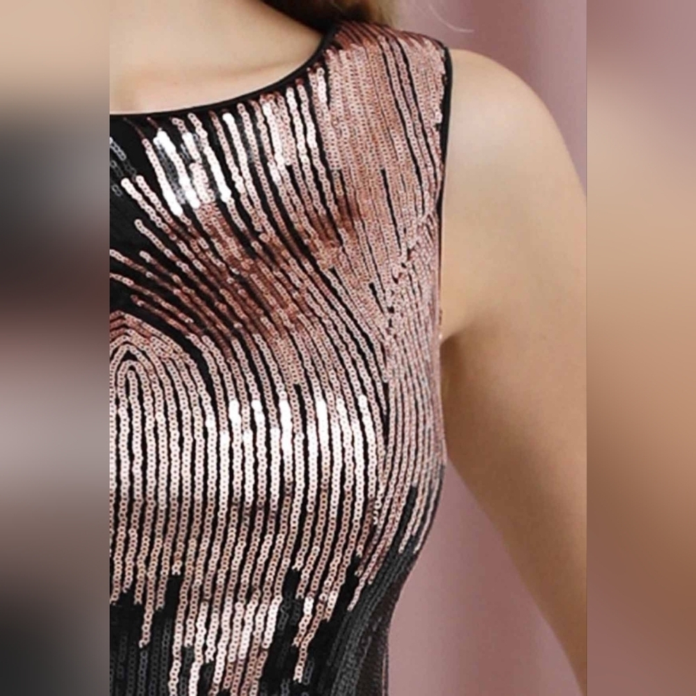 XUCTHHC Sleeveless Black and Rose Gold Sequin Bodycon Gown - Picture 7 of 13